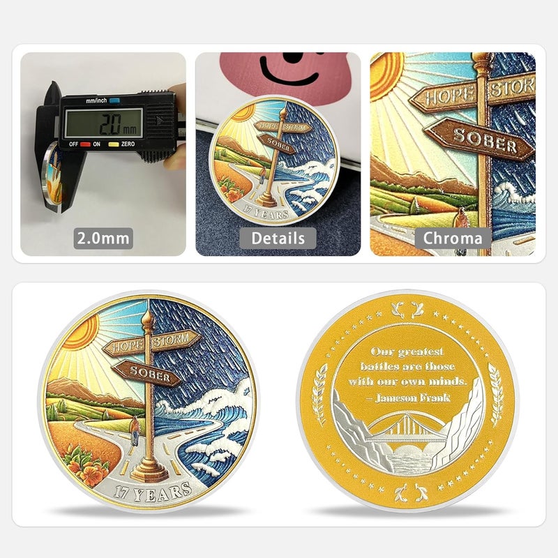 Imasoner 17 Year Sobriety Coin – Road Sign AA Medallion with Serenity Prayer | NA AA HA Recovery Chip Token | Sobriety Gift for Men & Women Celebrating Addiction Recovery Milestone - Image 4